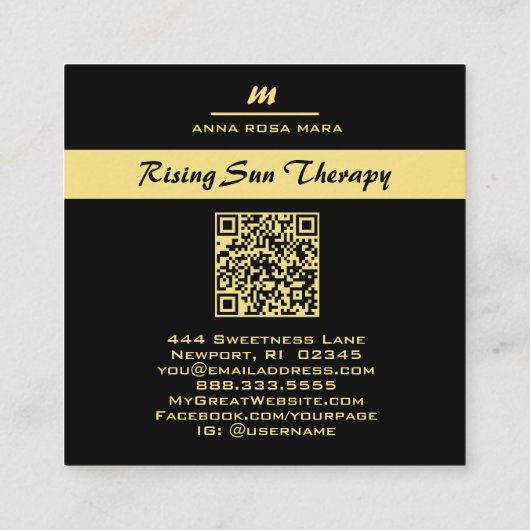 *~* Ivoor QR Agaat Zwart Goud Glitter Initiaal AP6 Vierkante Visitekaartje (Achterkant)