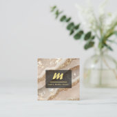 *~* Ivoor QR Agaat Zwart Goud Glitter Initiaal AP6 Vierkante Visitekaartje (Staand voorkant)