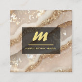 *~* Ivoor QR Agaat Zwart Goud Glitter Initiaal AP6 Vierkante Visitekaartje (Voorkant)