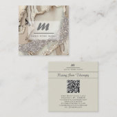 *~* Ivoor QR Agate Mauve Luxe Glitter Initiaal AP6 Vierkante Visitekaartje (Voorkant / Achterkant)