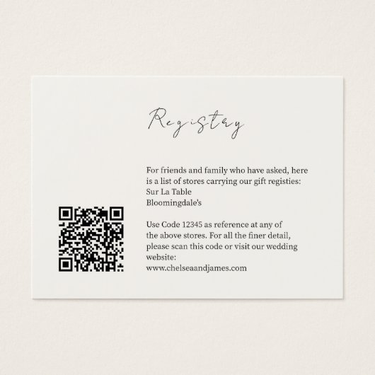 Ivoor | QR Code Wedding Registry Enclosure Kaart (Voorkant)