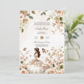 Ivoor Quinceanera Jurk Bloemen Vlinders Elegant Kaart (Staand voorkant)