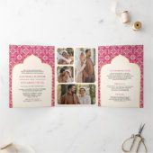 Ivoor Rani Roze Patroon Alles in een Indiase bruil Drieluik Uitnodiging (Binnen)