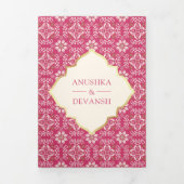 Ivoor Rani Roze Patroon Alles in een Indiase bruil Drieluik Uitnodiging (Cover)