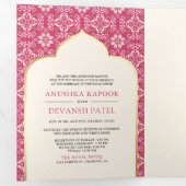 Ivoor Rani Roze Patroon Alles in een Indiase bruil Drieluik Uitnodiging (Binnenzijde eerst)