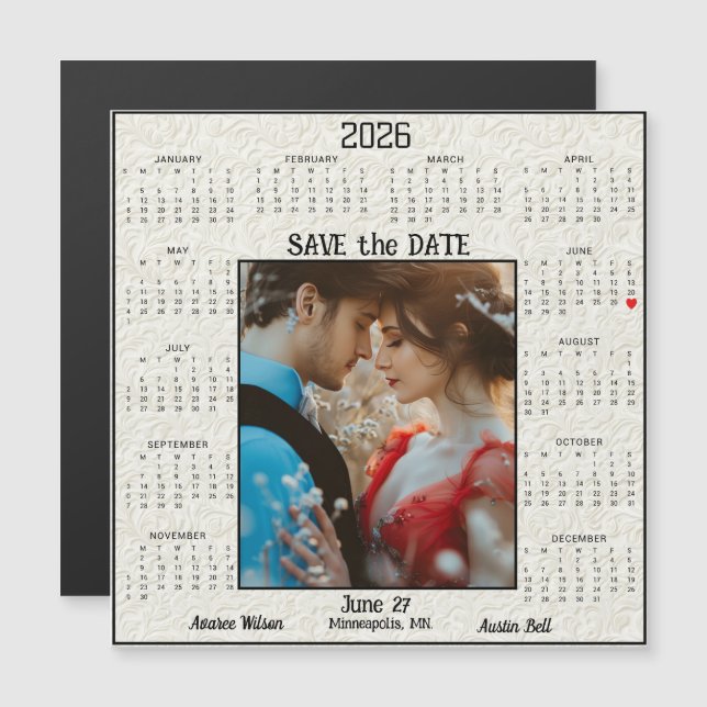 Ivoor reliëf Save the Date Verloofde Koppel  (Voorkant / Achterkant)