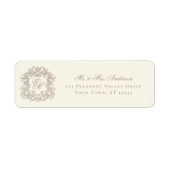 Ivoor Retouradres Monogram Crest Trouwlabel Etiket (Voorkant)