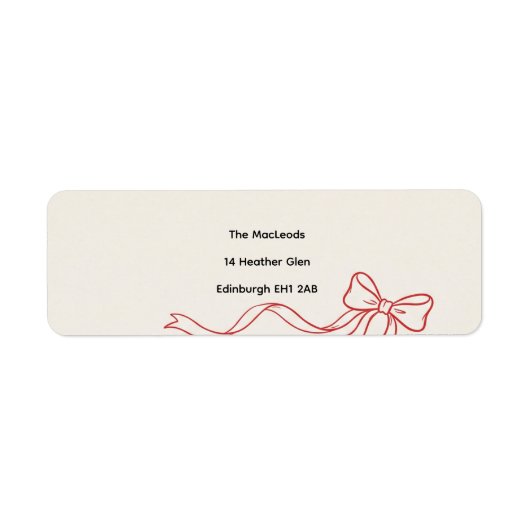 Ivoor Rode Lint Boog Retouradres Labels (Voorkant)