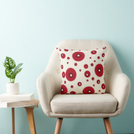 Ivoor Rode Stippen Funky Whimsical Cirkelpatroon  Kussen
