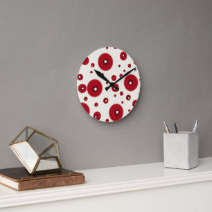 Ivoor Rode Stippen Funky Whimsical Cirkelpatroon Ronde Klok
