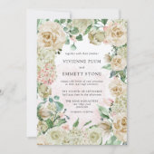  Ivoor Roos Hydrangea Floral Wedding Kaart (Voorkant)