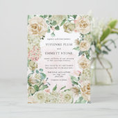  Ivoor Roos Hydrangea Floral Wedding Kaart (Staand voorkant)