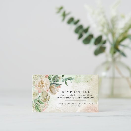  ivoor Roos Hydrangea RSVP Online Informatiekaartje (Staand voorkant)