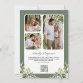 Ivoor Roos Sage Groen Bloemen Foto QR Code Bruilof Kaart (Achterkant)