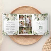 Ivoor Roos Salie Groene Bloem Foto QR Code Trouwfe