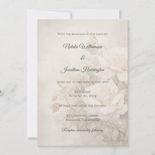  Ivoor Roos Silhouet Elegant Bruiloft Kaart (Voorkant)