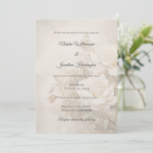 Ivoor Roos Silhouet Elegant Bruiloft Kaart (Staand voorkant)