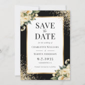 Ivoor Roos Zwart Goud Confetti Bloemen Huwelijk Save The Date (Voorkant)