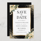 Ivoor Roos Zwart Goud Confetti Bloemen Huwelijk Save The Date (Voorkant / Achterkant)