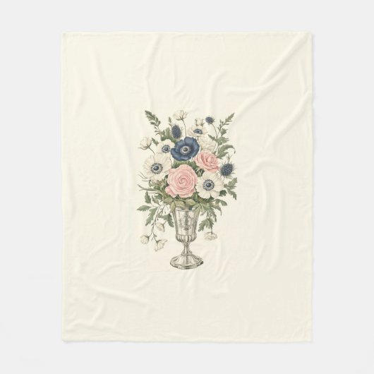  ivoor roze blauw mauve groene bloemen fleece deken (Voorkant)