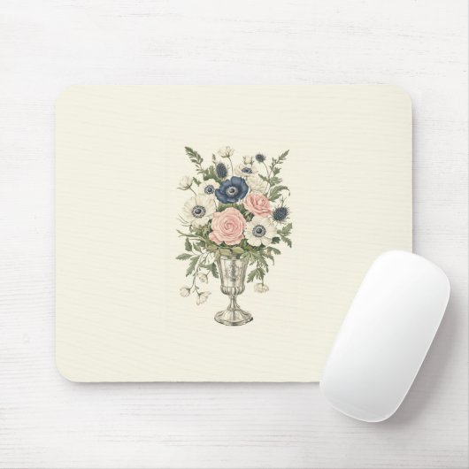  ivoor roze blauw mauve groene bloemen muismat (Met muis)