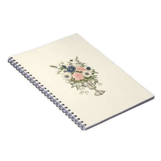 ivoor roze blauw mauve groene bloemen notitieboek (Rechterzijde)