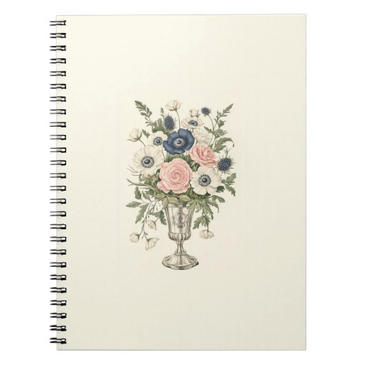 ivoor roze blauw mauve groene bloemen notitieboek (Voorkant)