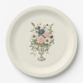  ivoor roze blauw mauve groene bloemen papieren bordje (Voorkant)