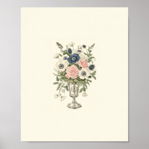 ivoor roze blauw mauve groene bloemen poster