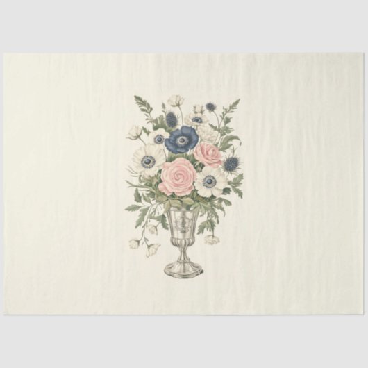  ivoor roze blauw mauve groene bloemen tissuepapier (Voorkant)