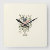 ivoor roze blauw mauve groene bloemen vierkante klok (Voorkant)