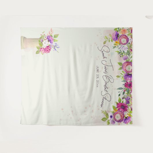 Ivoor & Roze Bloemen Bruids Fotocabine Achtergrond Wandkleed (Voorkant (horizontaal))