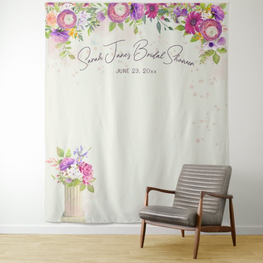 Ivoor & Roze Bloemen Bruids Fotocabine Achtergrond Wandkleed (In situ)