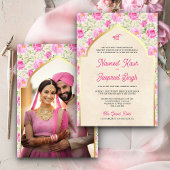 Ivoor roze bloemenfoto Anand Karaj sikh bruiloft Kaart
