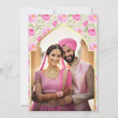 Ivoor roze bloemenfoto Anand Karaj sikh bruiloft Kaart (Achterkant)