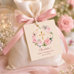 Ivoor roze bloemenkrans Eerste Communie DIY Bedankjes Labels