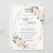 Ivoor Roze Blush Bloemen Geometrische Baby shower Kaart (Voorkant)