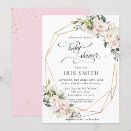 Ivoor Roze Blush Bloemen Geometrische Baby shower Kaart