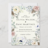 Ivoor Roze Blush Bloemen Natuur Bruiloft Uitnodigi Kaart (Voorkant)
