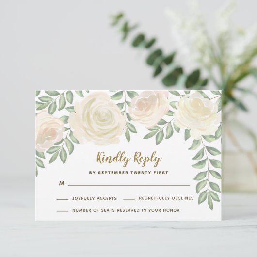 Ivoor Roze Champagne Bloem Bruiloft RSVP Kaarten (Staand voorkant)