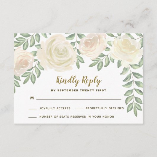 Ivoor Roze Champagne Bloem Bruiloft RSVP Kaarten (Voorkant)