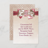Ivoor Roze Damast RSVP Kaart (Voorkant / Achterkant)