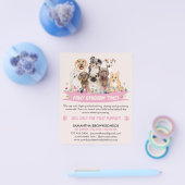 Ivoor Roze Eenvoudige Bloemen Geïllustreerde Hond  Flyer (Enkel)