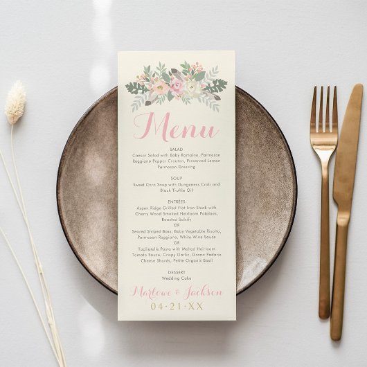 Ivoor Roze en Goud Bloem Boho Trouwdiner Menu