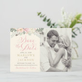 Ivoor Roze en Gouden Bloemrijke Boho Bruiloft Save The Date (Staand voorkant)