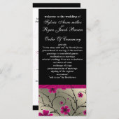 Ivoor roze en zwarte bloemen Wedding programma Programmakaart (Voorkant / Achterkant)