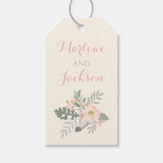 Ivoor Roze Goud Bloem Boho Monogram Trouwgunst Cadeaulabel (Voorkant)