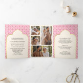 Ivoor Roze Patroon Alles in Een Indiase bruiloft Drieluik Uitnodiging (Binnen)