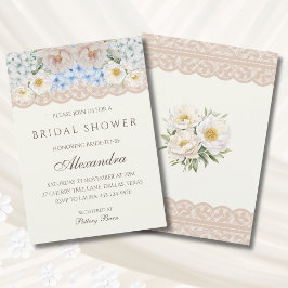 Ivoor Roze Pioen Blauwe Hortensia Bruidsdouche Kaart