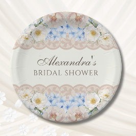 Ivoor Roze Pioen Blauwe Hortensia Bruidsdouche Papieren Bordje